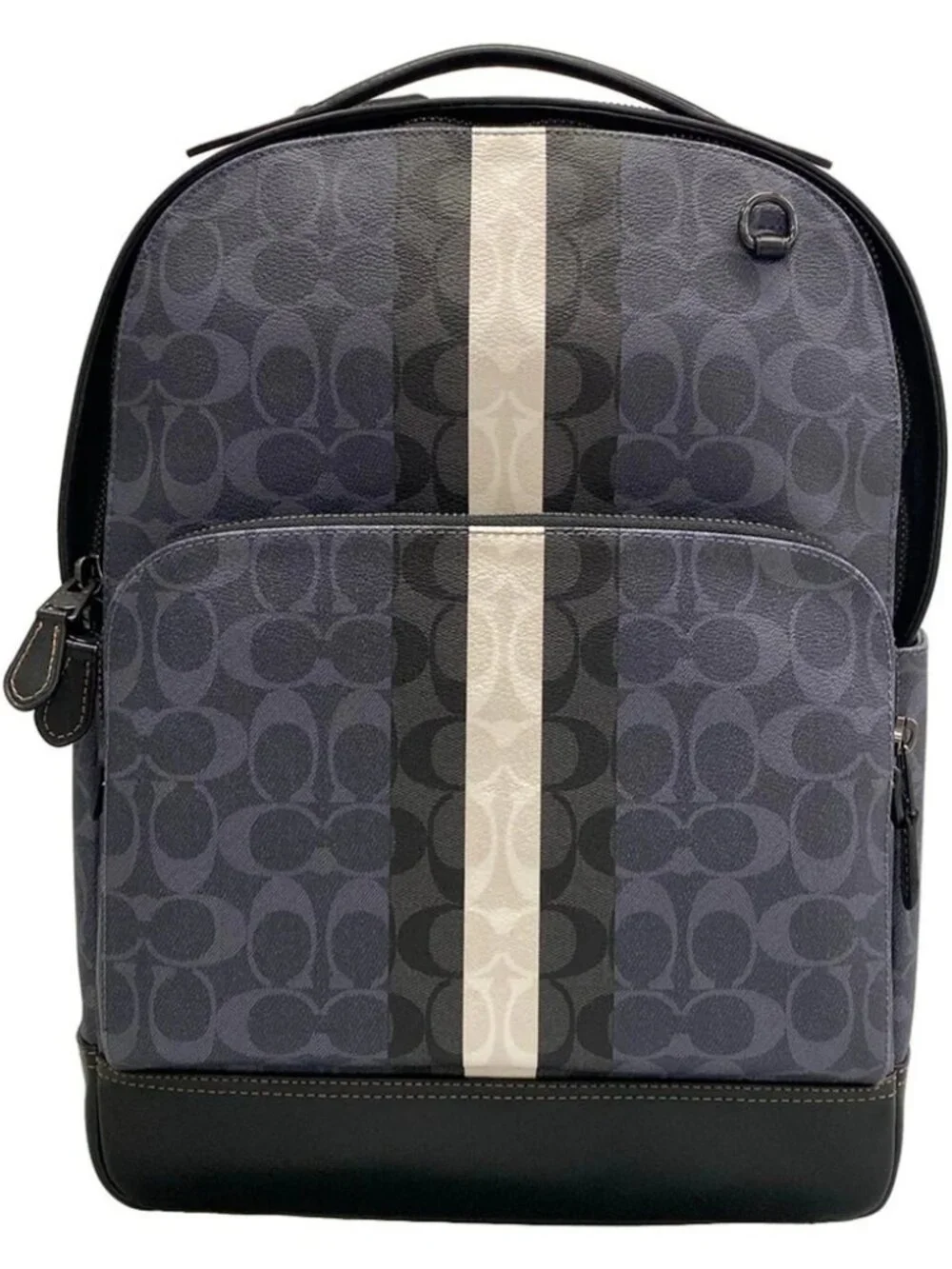 COACH Signature Varsity Stripe Graham Backpack C3230 Black Dark Gray Gray PVC